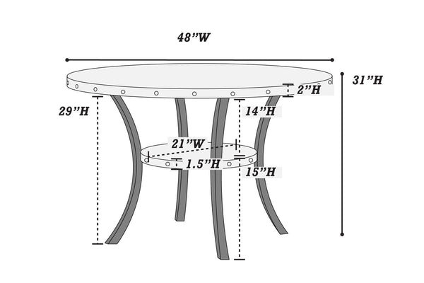 English Elm Dining Round Wooden Dining Table with Nailhead Trim and Under-Shelf Storage, 48" Diameter, Compact Elegance Natural Wood 52 L x 52 W x 6 H B011119663