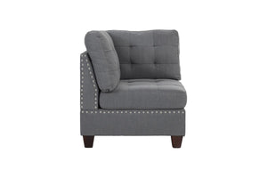 English Elm Living Tufted Corner Sofa Wedge with Linen-Look Fabric, Nailhead Trim, Rustic Wood Legs for Elegant Comfort Grey 34 L x 34 W x 17 H B011119654