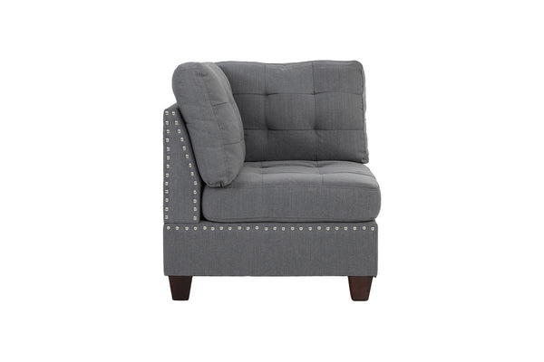 English Elm Living Tufted Corner Sofa Wedge with Linen-Look Fabric, Nailhead Trim, Rustic Wood Legs for Elegant Comfort Grey 34 L x 34 W x 17 H B011119654