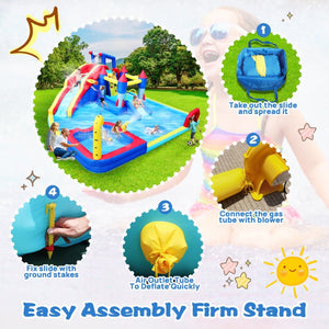 English Elm 10 in 1 Inflatable Backyard Water Park with Slide Bounce Zone Climbing Wall Pool W167790000
