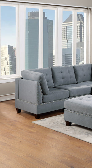 English Elm Modular 6-Piece Sectional Sofa Set - Stylish Gray Linen, Tufted Design With Nailhead Trim & Ottoman B011S00414