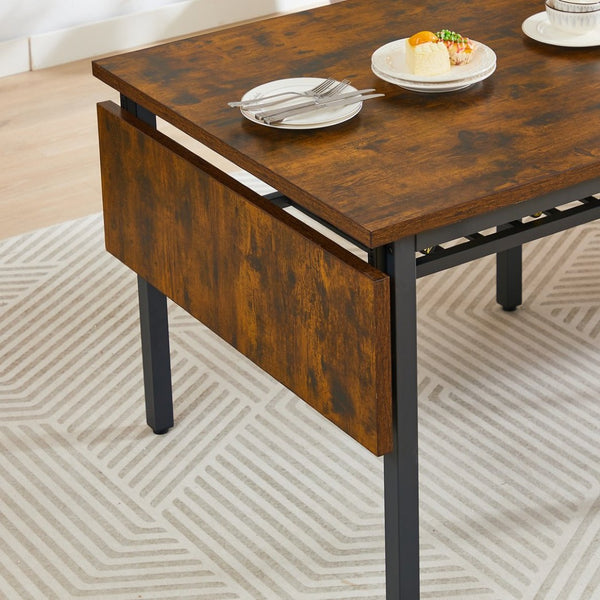 English Elm Folding Drop Leaf Dining Table Rustic Brown Steel Frame Seats Six Space Saving W1162104704