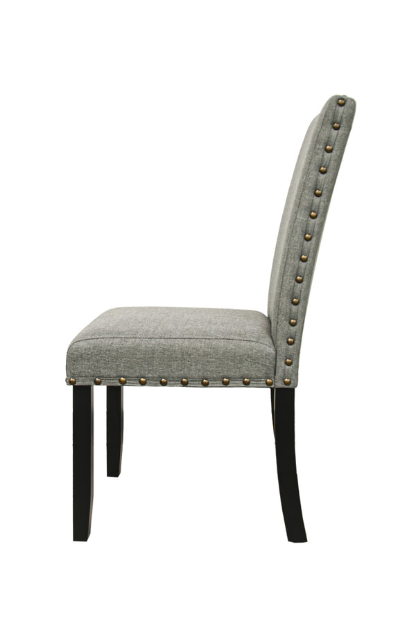 English Elm Modern Round Dining Set with Nailhead Trim and Under-Table Storage, Plush Upholstered Chairs Gray 70 L x 42 W x 6 H B011S00422