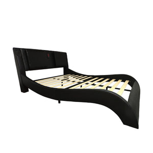 English Elm Faux Leather Platform Bed Frame With Bluetooth Speakers, Led Lighting, Massage & Usb Charging Hub W1360S00008