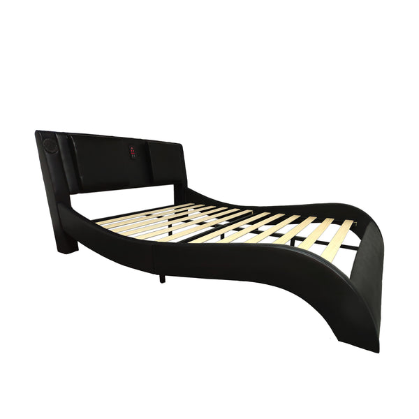 English Elm Faux Leather Platform Bed Frame With Bluetooth Speakers, Led Lighting, Massage & Usb Charging Hub W1360S00008