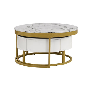 English Elm Modern White Lacquer Round Nesting Tables Gold Pedestal Base Glam Living Room Set N735P386429K