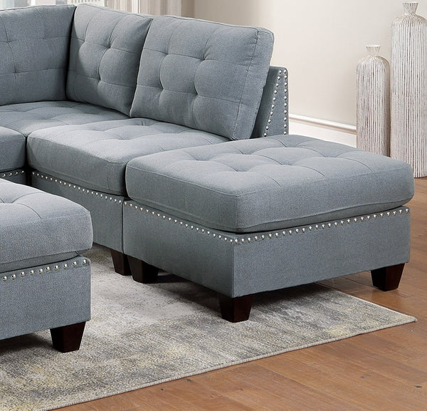 English Elm Living Tufted Corner Sofa Wedge with Linen-Look Fabric, Nailhead Trim, Rustic Wood Legs for Elegant Comfort Grey 34 L x 27 W x 15 H B011119655