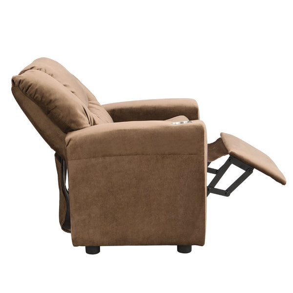 English Elm Kids Velvet Recliner with Adjustable Footrest Padded Headrest and Built in Cup Holders W214101804
