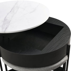 English Elm Modern Round Lift Top Coffee Table with Hidden Storage and Three Nesting Ottomans CH265770AAB