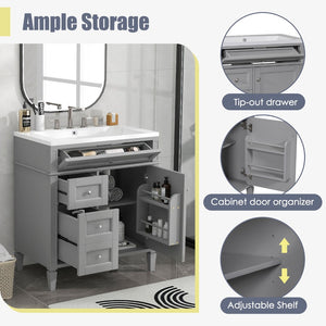 English Elm 30'' Modern Single Sink Vanity with Resin Basin Soft Close Drawers and Storage Cabinet SW000103AAE-2