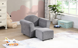 English Elm Kids Upholstered Chair and Ottoman Set Soft Toddler Seating for Playroom or Bedroom W214103910