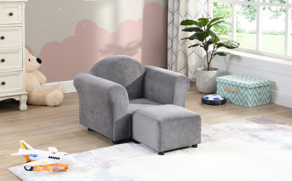 English Elm Kids Upholstered Chair and Ottoman Set Soft Toddler Seating for Playroom or Bedroom W214103910