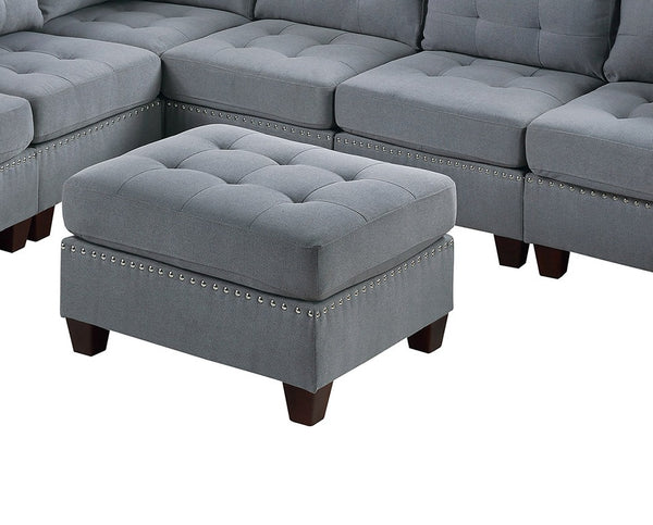 English Elm Living Tufted Ottoman Grey Linen-Look Cushion Nailhead Trim Wooden Legs Rustic 32"x26"x19" Stylish Seating B011119656