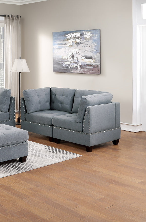 English Elm Modular Sofa Set 6-Piece Gray Linen Fabric With Tufted Design, Nailhead Trim, And Customizable Seating B011S00416