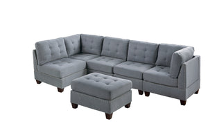 English Elm Contemporary Modular Sectional 6-Piece Set In Gray Linen - Flexible Seating For Modern Living Rooms B011S00418