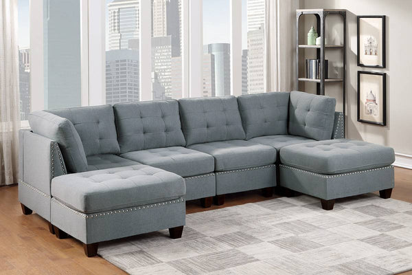 English Elm Living Tufted Corner Sofa Wedge with Linen-Look Fabric, Nailhead Trim, Rustic Wood Legs for Elegant Comfort Grey 34 L x 34 W x 17 H B011119654