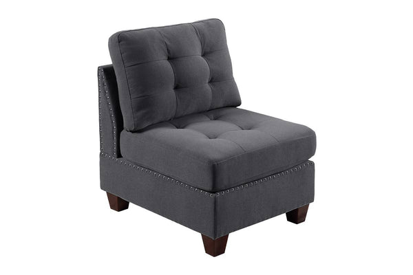 English Elm Living Tufted Corner Sofa Wedge with Linen-Look Fabric, Nailhead Trim, Rustic Wood Legs for Elegant Comfort Grey 34 L x 27 W x 15 H B011119655