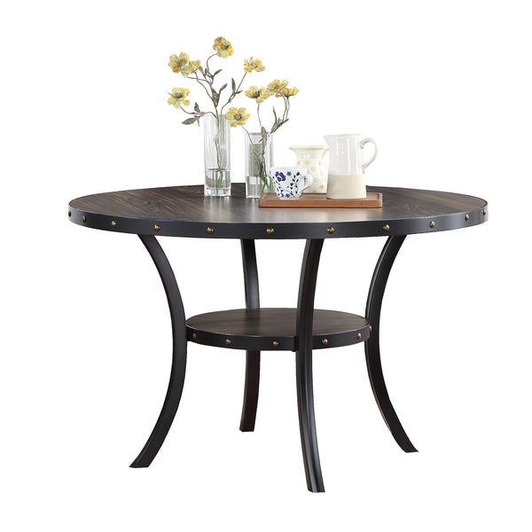 English Elm Modern Round Dining Set with Nailhead Trim and Under-Table Storage, Plush Upholstered Chairs Charcoal grey 52 L x 52 W x 6 H B011S00421