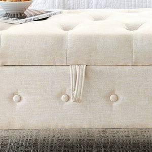 English Elm 62" Tufted Button Storage Bench with Solid Wood Feet, Modern Fabric Ottoman for Entryway Seating and Bedroom Elegance Beige W1853112515