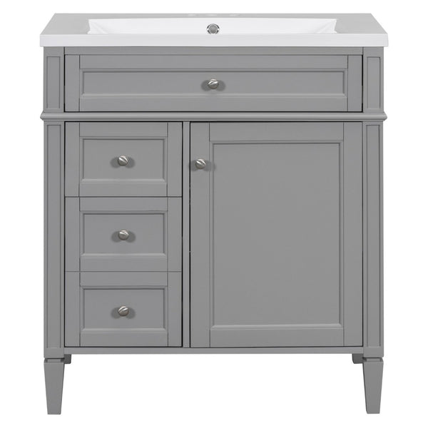 English Elm 30'' Modern Single Sink Vanity with Resin Basin Soft Close Drawers and Storage Cabinet SW000103AAE-2