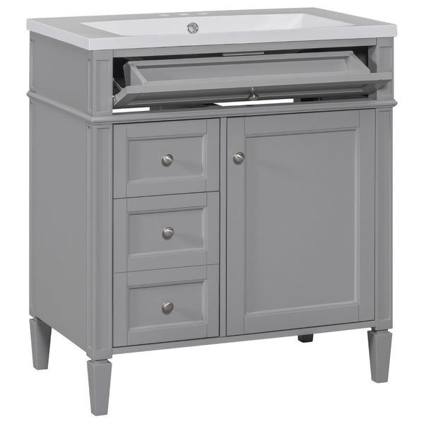 English Elm 30'' Modern Single Sink Vanity with Resin Basin Soft Close Drawers and Storage Cabinet SW000103AAE-2