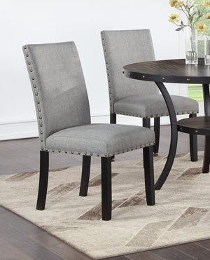English Elm Modern Round Dining Set with Nailhead Trim and Under-Table Storage, Plush Upholstered Chairs Gray 39 L x 13 W x 19 H B011S00420