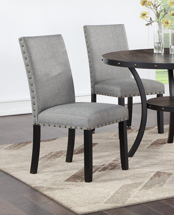 English Elm Modern Round Dining Set with Nailhead Trim and Under-Table Storage, Plush Upholstered Chairs Gray 39 L x 13 W x 19 H B011S00420