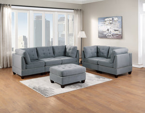 English Elm Modular Sofa Set 6-Piece Gray Linen Fabric With Tufted Design, Nailhead Trim, And Customizable Seating B011S00416