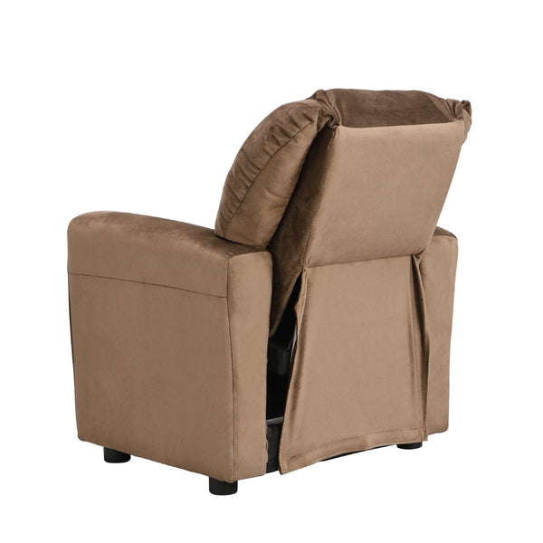 English Elm Kids Velvet Recliner with Adjustable Footrest Padded Headrest and Built in Cup Holders W214101804