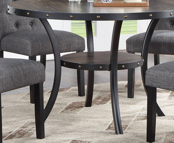 English Elm Modern Round Dining Set with Nailhead Trim and Under-Table Storage, Plush Upholstered Chairs Charcoal grey 52 L x 52 W x 6 H B011S00421