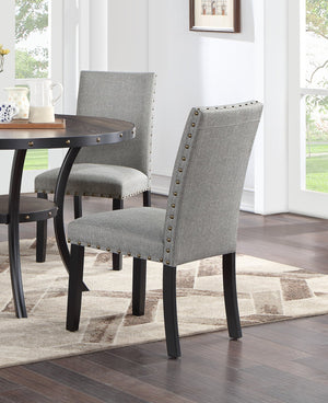 English Elm Modern Round Dining Set with Nailhead Trim and Under-Table Storage, Plush Upholstered Chairs Gray 39 L x 13 W x 19 H B011S00420