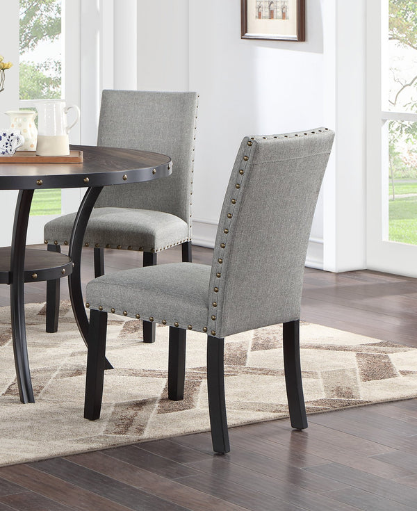 English Elm Modern Round Dining Set with Nailhead Trim and Under-Table Storage, Plush Upholstered Chairs Gray 39 L x 13 W x 19 H B011S00420