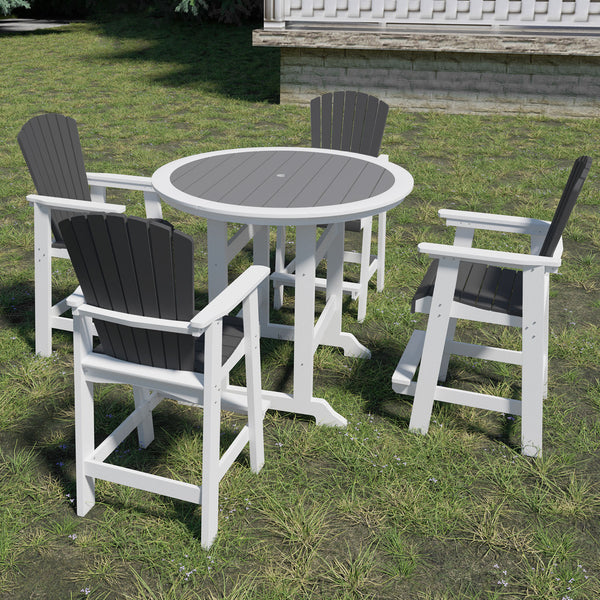 English Elm HDPE High Top Patio Bar Table Set for 4 White & Gray – Durable Outdoor HDPE Dining Table and 4 Chairs W1209S00016