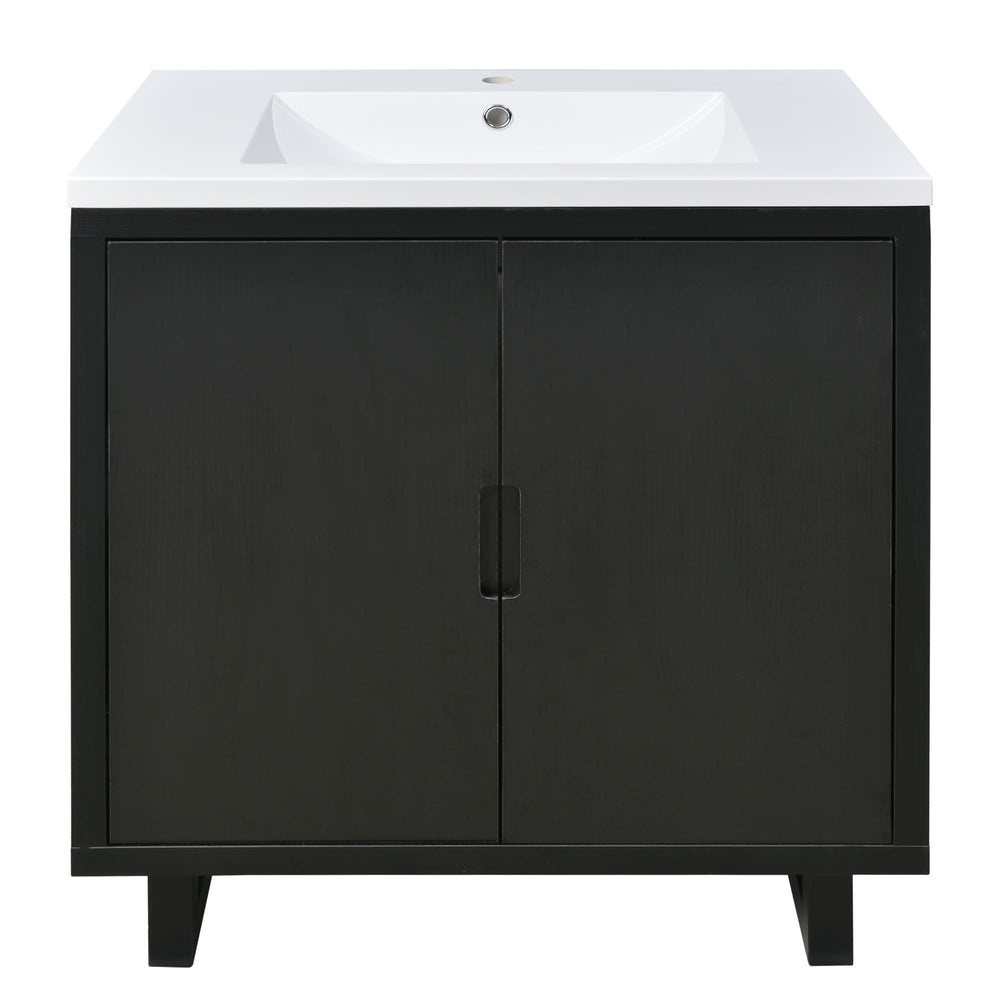 English Elm 30" Bathroom Vanity with Sink, Solid Wood Frame, Large Undersink Storage, Minimalist Elegant Design Black WF319594AAB