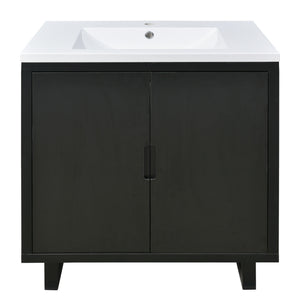 English Elm 30" Bathroom Vanity with Sink, Solid Wood Frame, Large Undersink Storage, Minimalist Elegant Design Black WF319594AAB