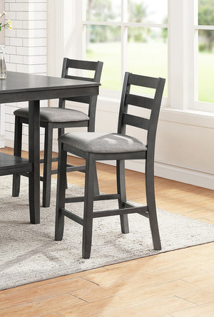 English Elm Classic Counter Height Dining Set Gray Finish 5pc Square Table with Storage Shelves & Ladder-Back Chairs B011119806
