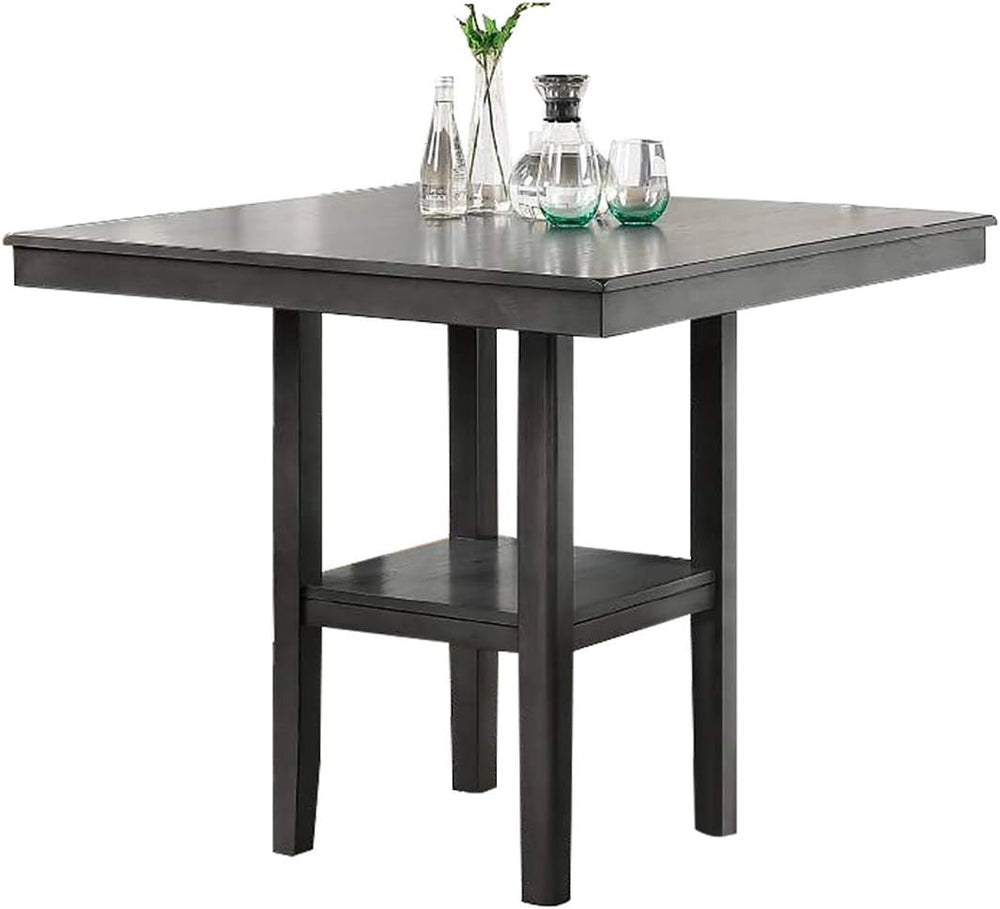 English Elm Classic Counter Height Dining Set Gray Finish 5pc Square Table with Storage Shelves & Ladder-Back Chairs B011119806