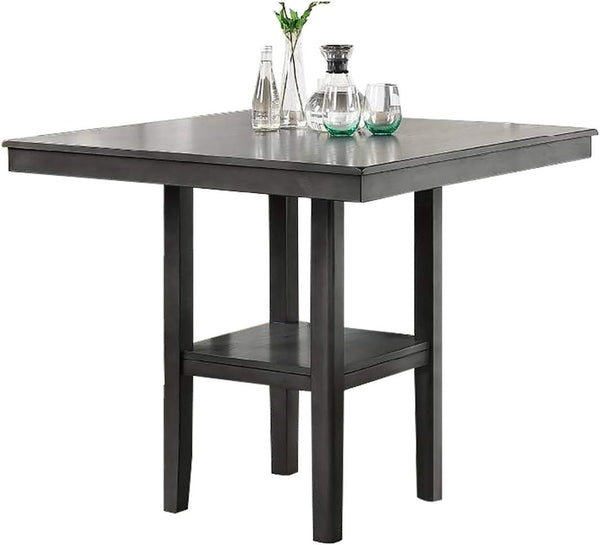 English Elm Classic Counter Height Dining Set Gray Finish 5pc Square Table with Storage Shelves & Ladder-Back Chairs B011119806