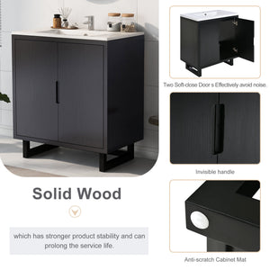 English Elm 30" Bathroom Vanity with Sink, Solid Wood Frame, Large Undersink Storage, Minimalist Elegant Design Black WF319594AAB
