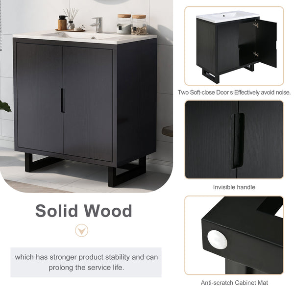 English Elm 30" Bathroom Vanity with Sink, Solid Wood Frame, Large Undersink Storage, Minimalist Elegant Design Black WF319594AAB