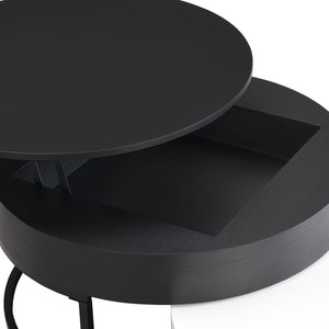 English Elm Modern Round Nesting Coffee Table Set with Lift Top Hydraulic Storage and Gold Pedestal CH307475AAB