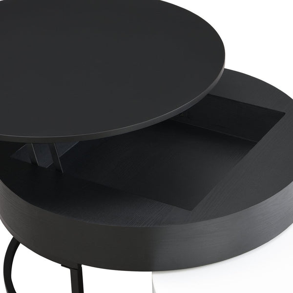 English Elm Modern Round Nesting Coffee Table Set with Lift Top Hydraulic Storage and Gold Pedestal CH307475AAB