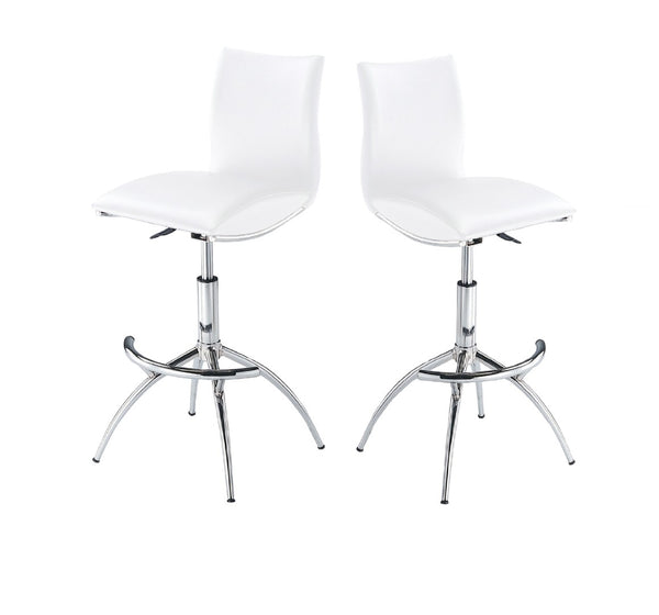English Elm Modern Swivel Barstools Set of 2 Adjustable Pu Leather Chrome Base Kitchen Counter White Pu B091119810