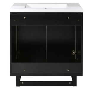 English Elm 30" Bathroom Vanity with Sink, Solid Wood Frame, Large Undersink Storage, Minimalist Elegant Design Black WF319594AAB