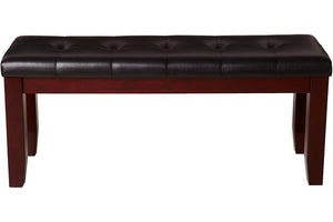 English Elm 1Pc Modern Bench Tufted Linen-Look Seat Upholstered 48" x16.5" x20" Solid Wood Tapered Legs Cherry B011119817