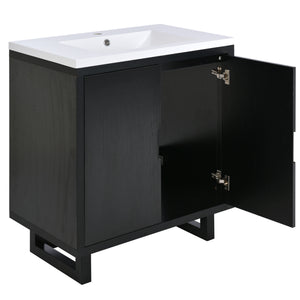 English Elm 30" Bathroom Vanity with Sink, Solid Wood Frame, Large Undersink Storage, Minimalist Elegant Design Black WF319594AAB