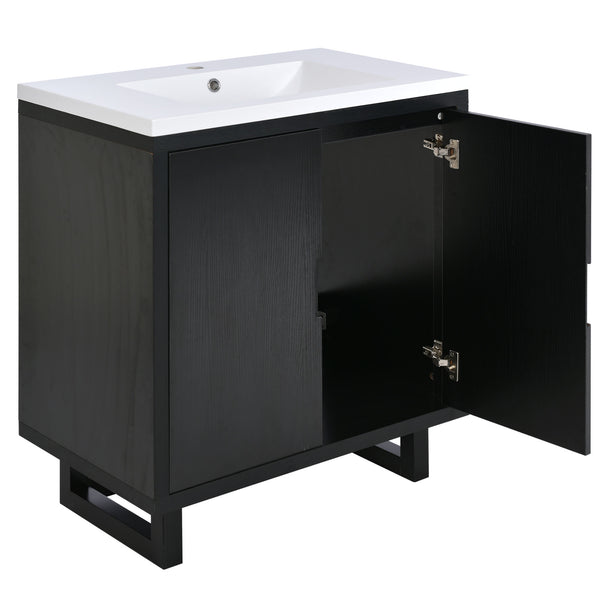 English Elm 30" Bathroom Vanity with Sink, Solid Wood Frame, Large Undersink Storage, Minimalist Elegant Design Black WF319594AAB