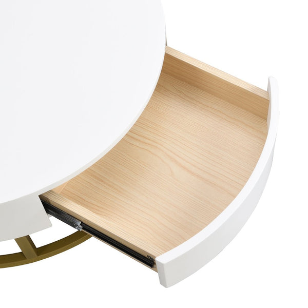 English Elm Modern Round Nesting Coffee Table Set with Lift Top Hydraulic Storage and Gold Pedestal CH307475AAB