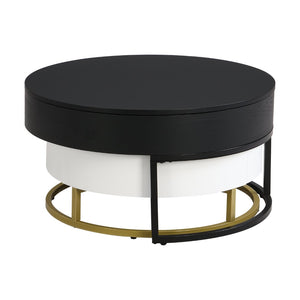 English Elm Modern Round Nesting Coffee Table Set with Lift Top Hydraulic Storage and Gold Pedestal CH307475AAB