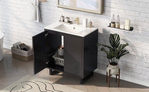 English Elm 30" Bathroom Vanity with Sink, Solid Wood Frame, Large Undersink Storage, Minimalist Elegant Design Black WF319594AAB